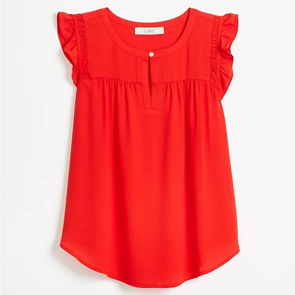 LOFT | Plus Ruffle Sleeve Split Neck Shell - Picture 4 of 5